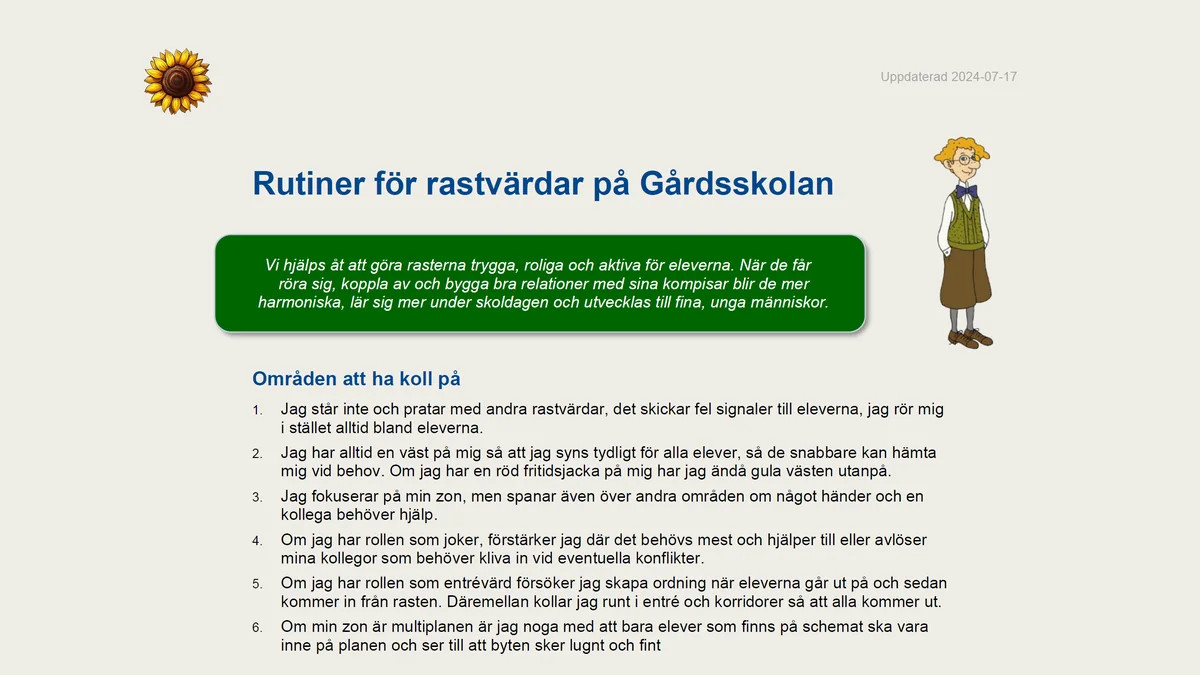 Skärmbild av Rastvärdsrutiner