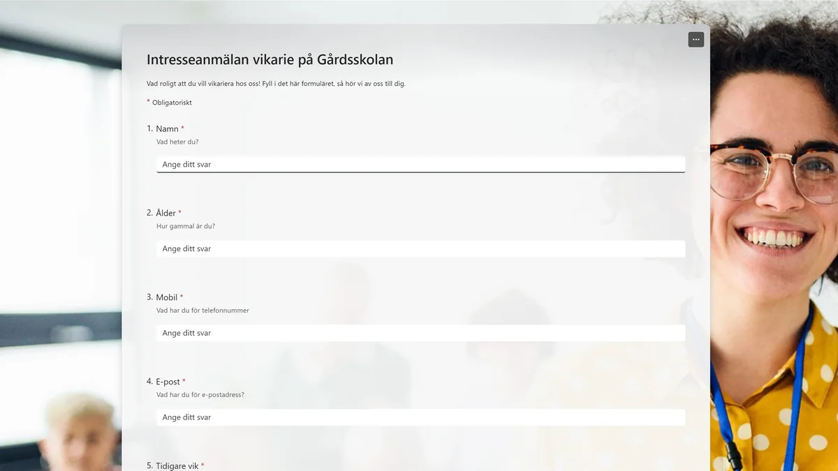 Skärmbild av Vikarie - intresseanmälan